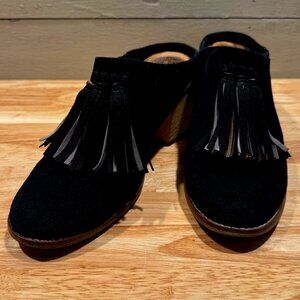 TOMS Leila Tassel Fringe Round Toe Mule Booties Women's Black Casual Size 7.5